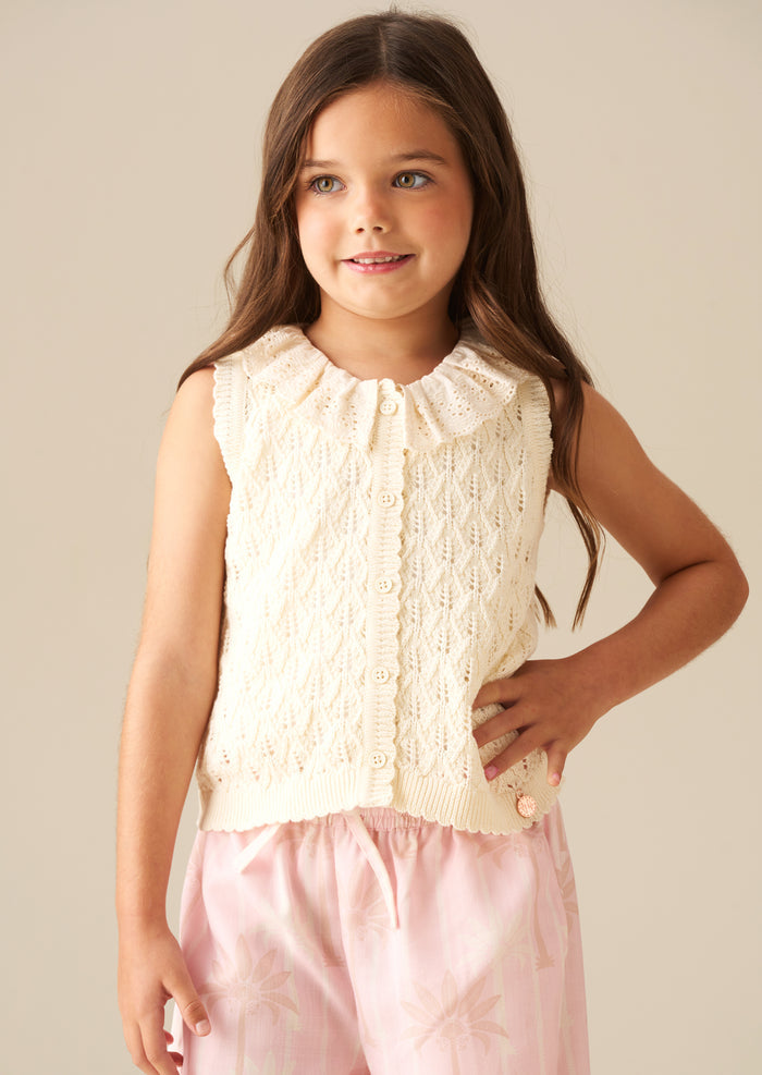 Indie Lace Collar Crochet Knit Cardi