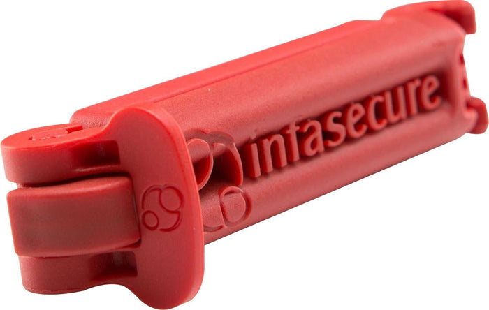 Red plastic safety lock on Infasecure SafeGrip Belt Clamp, perfect versatile accessory clip