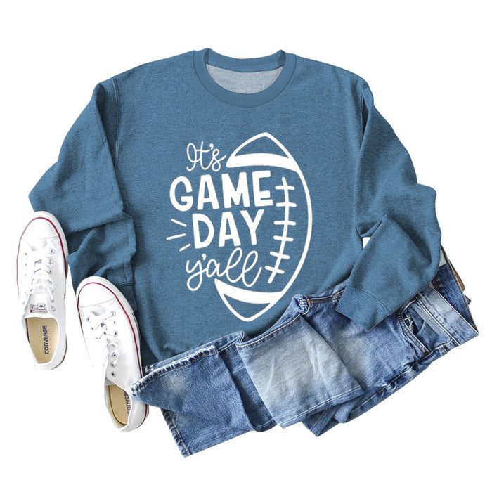 Blue sweater (white font) / S