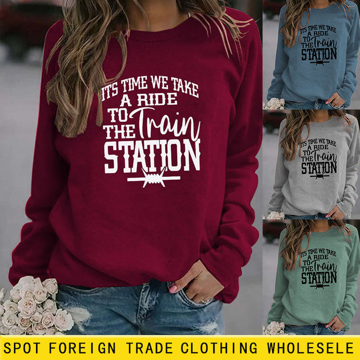 ITS TIME WE TAKE Letters Autumn and Winter Round Neck Fashion Tops Long-sleeved Sweater Women
