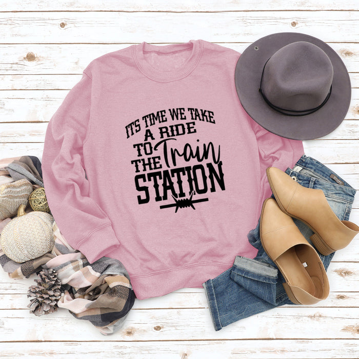 ITS TIME WE TAKE Letters Autumn and Winter Round Neck Fashion Tops Long-sleeved Sweater Women