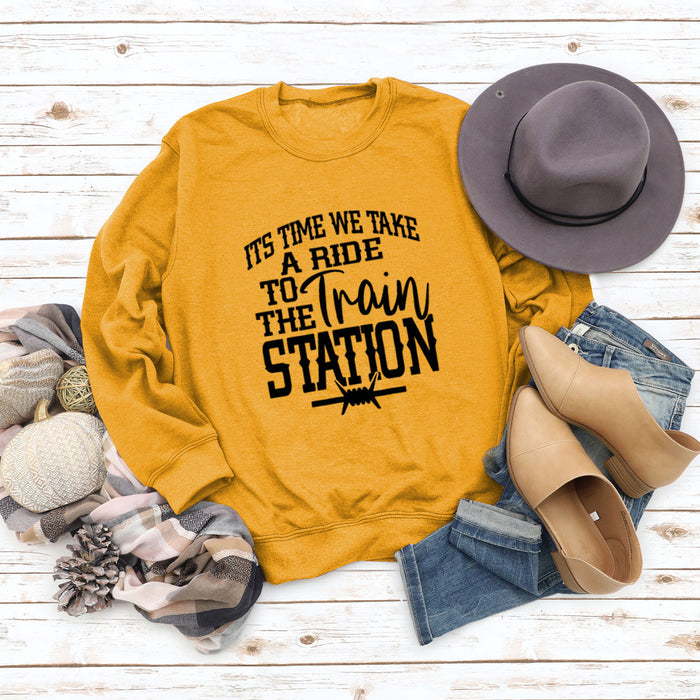 ITS TIME WE TAKE Letters Autumn and Winter Round Neck Fashion Tops Long-sleeved Sweater Women