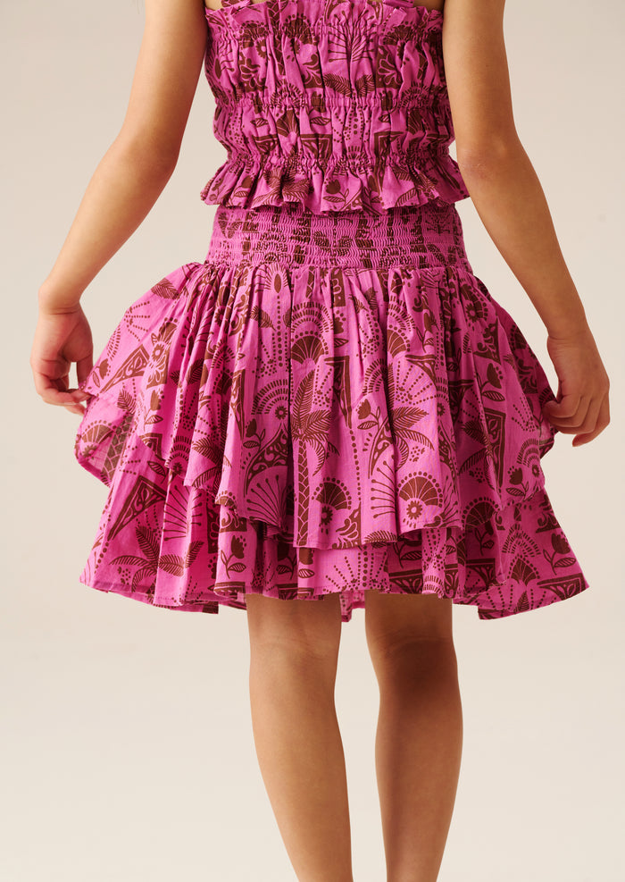 Izzy Palm Print Shirred Waist Mini Skirt