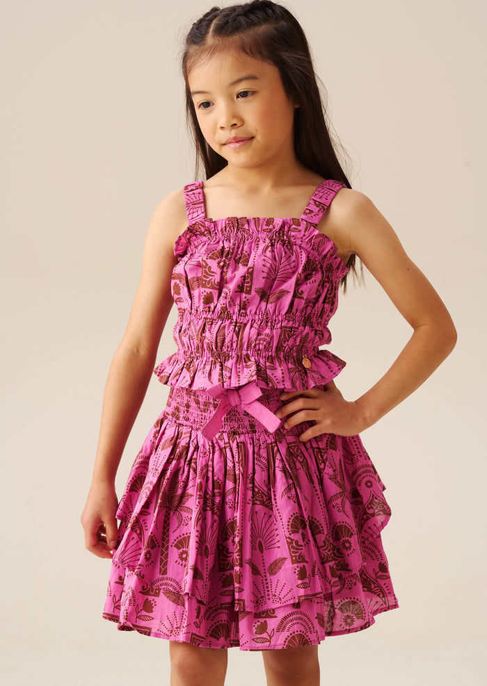 Izzy Palm Print Shirred Waist Mini Skirt