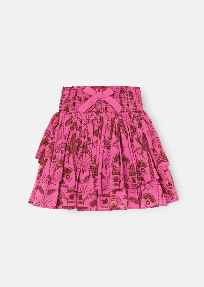 Izzy Palm Print Shirred Waist Mini Skirt