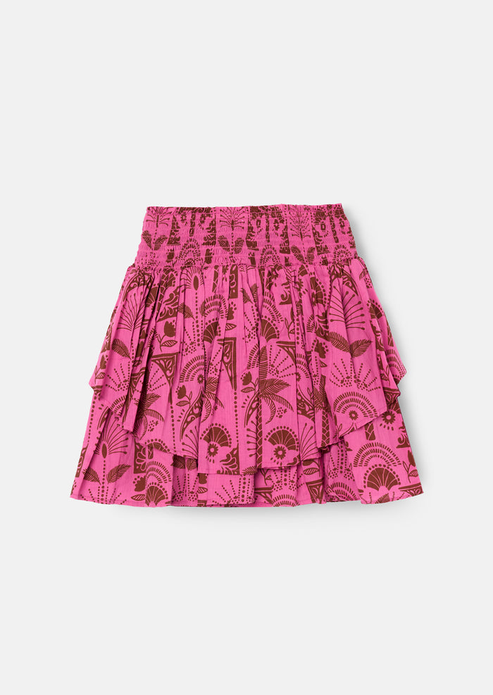 Izzy Palm Print Shirred Waist Mini Skirt