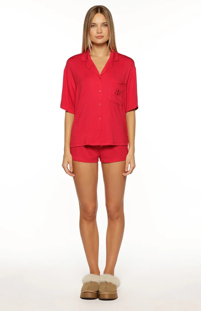 Jamey Burgundy Mini Pajama Shorts