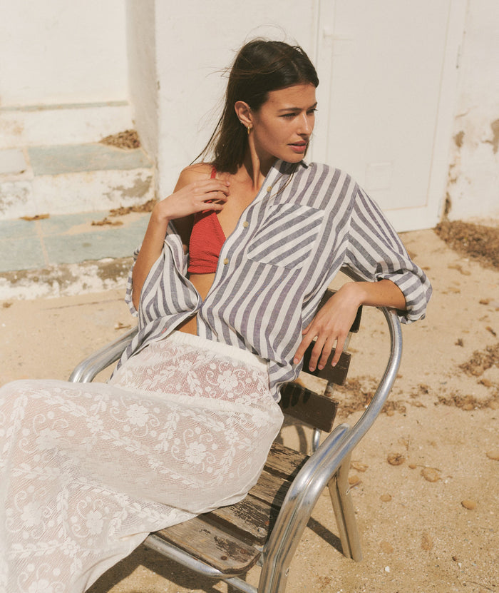 Jane Relaxed Linen Shirt - Navy & White Stripe