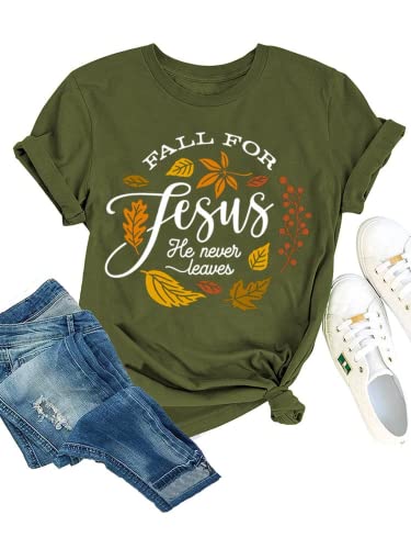 Jesus Shirt Women Fall for Jesus He Never Leaves Tee Tops