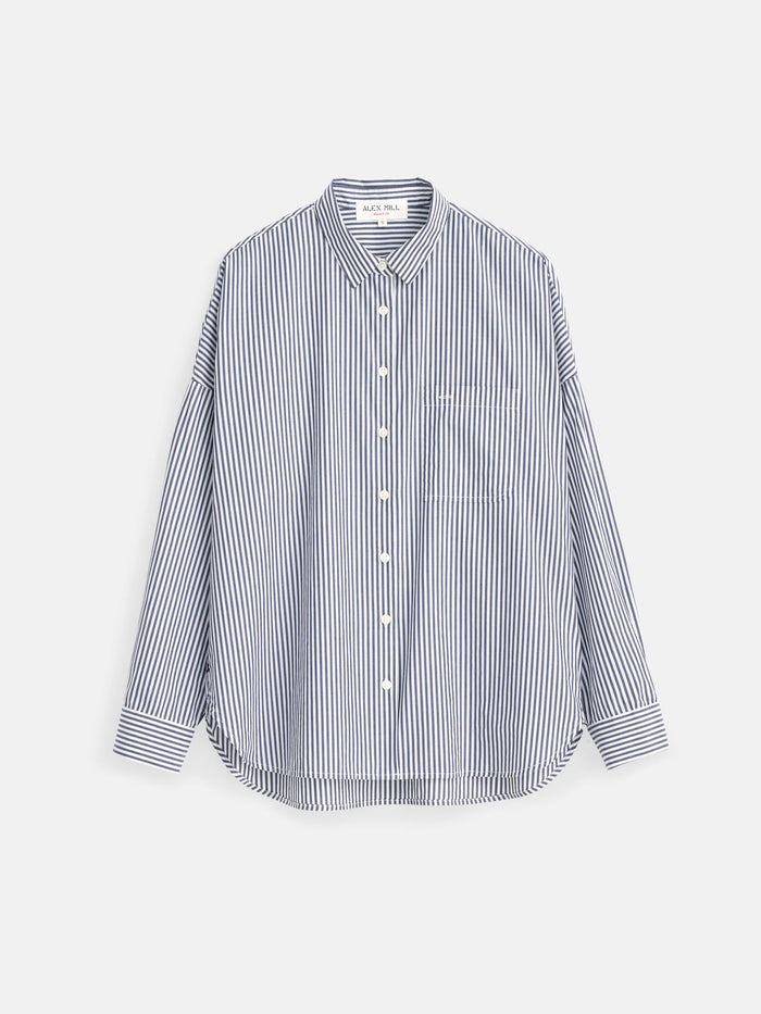 Jo Shirt in Striped Cotton Poplin - Navy / White