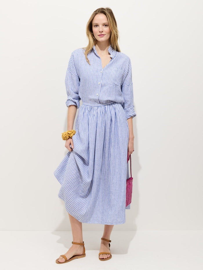 Jo Shirt Striped Shirt in Linen - Ocean / Ivory