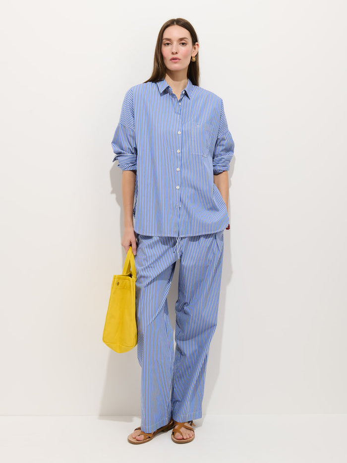 Jo Striped Shirt in Cotton Poplin - Blue/White Stripe
