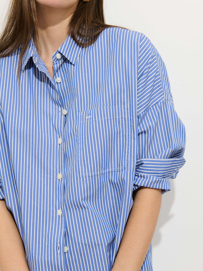 Jo Striped Shirt in Cotton Poplin - Blue/White Stripe