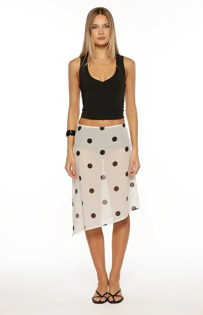 Jordan White Polka Dot Sheer Midi Skirt