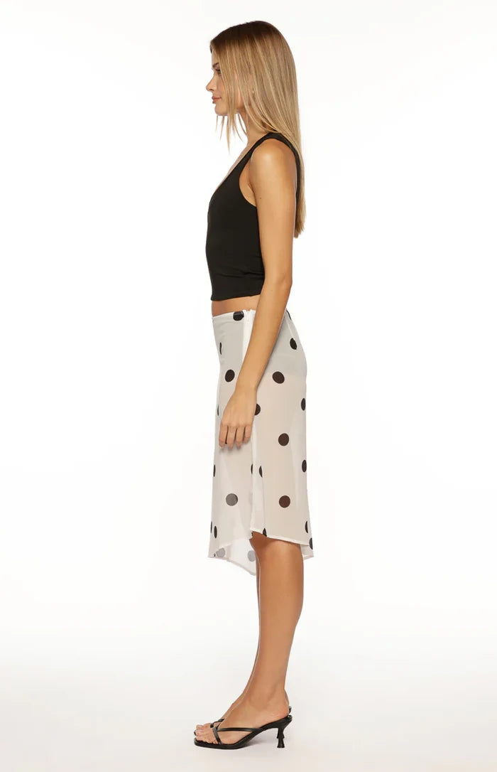 Jordan White Polka Dot Sheer Midi Skirt
