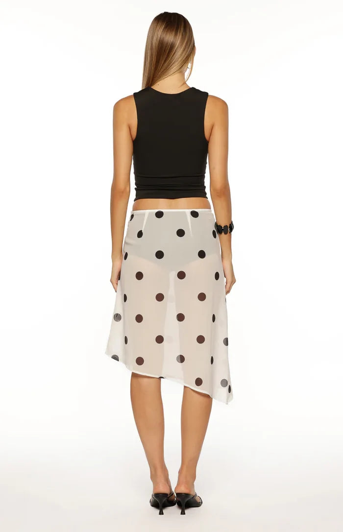 Jordan White Polka Dot Sheer Midi Skirt
