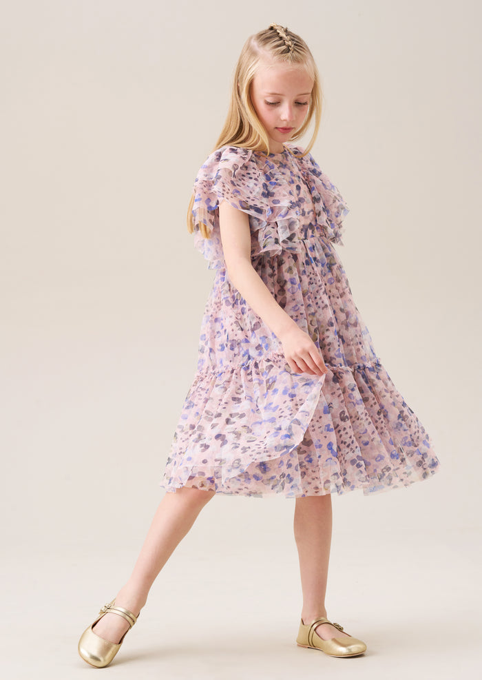 Juliana Pink Printed Frill Mesh Dress