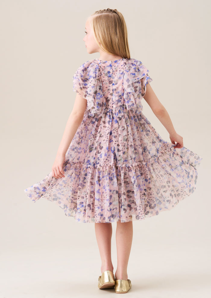 Juliana Pink Printed Frill Mesh Dress