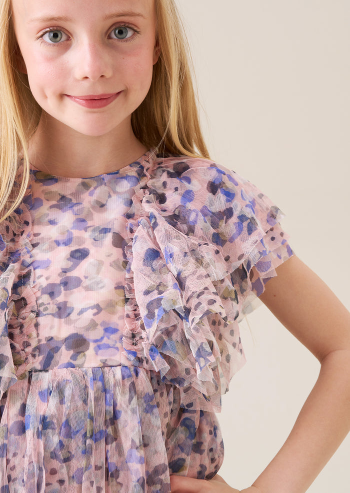Juliana Pink Printed Frill Mesh Dress