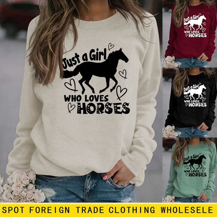 Just A Girl Who Loves Horses Letter Love Horse Long Sleeve Sweater