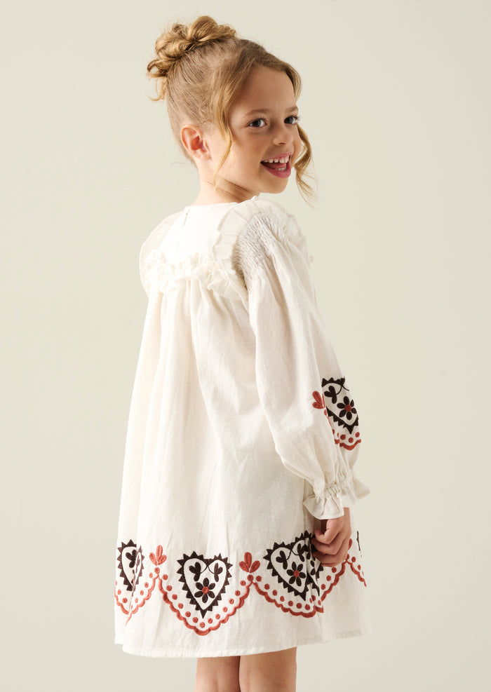 Kaila Embroidered Ruffle Yoke Dress