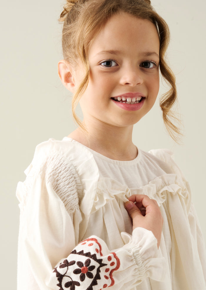 Kaila Embroidered Ruffle Yoke Dress