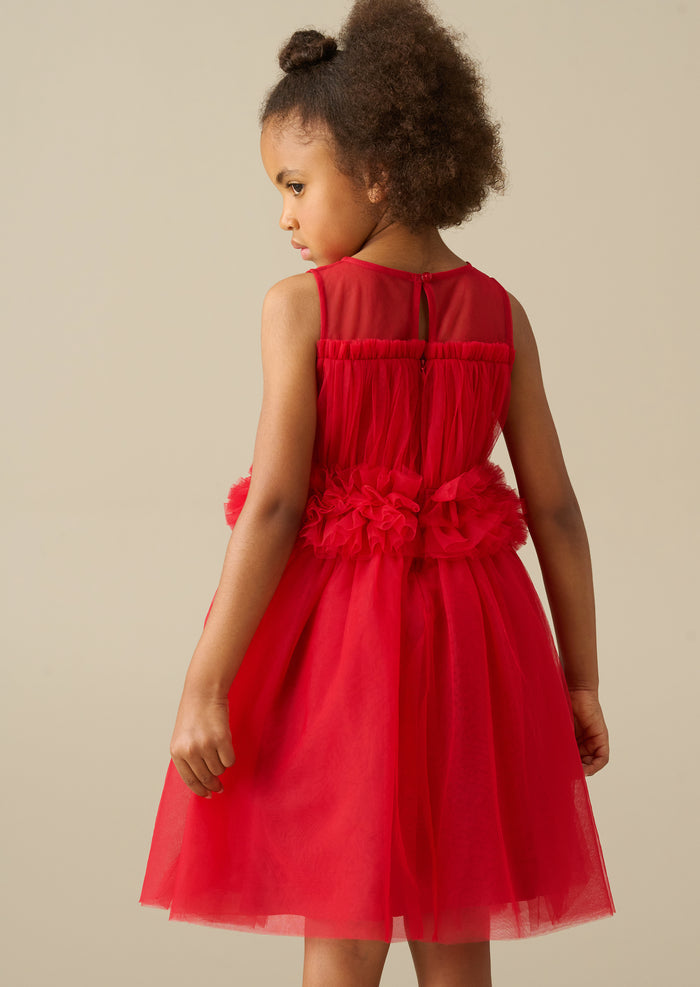 Kaitlyn Red Ruffle Waist Mesh Dress