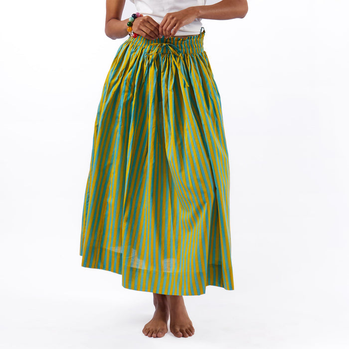 Keaton Stripe Skirt Aqua + Chartreuse Apparel