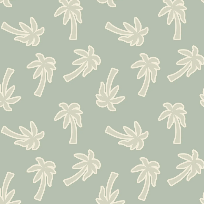 Pattern of white palm trees on a light gray background