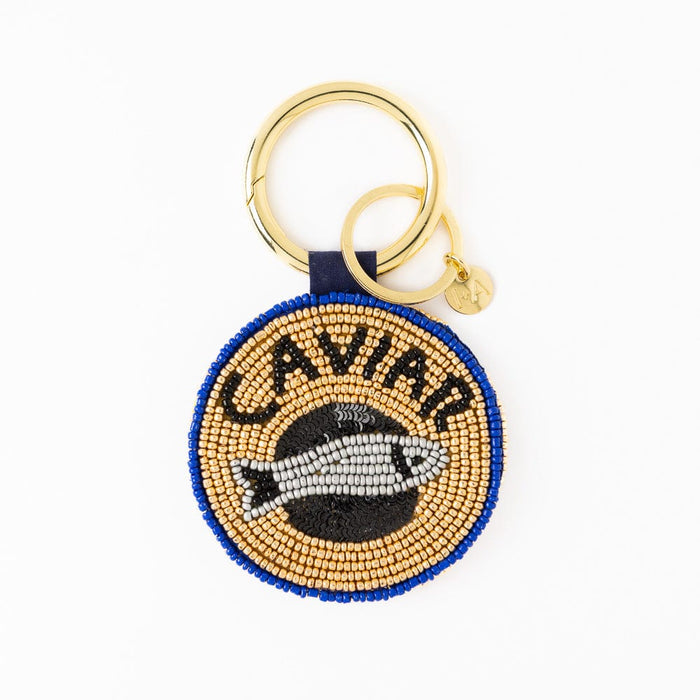 Kelsey Caviar Seed Bead Bag Charm Key Ring Gold Bag Charm