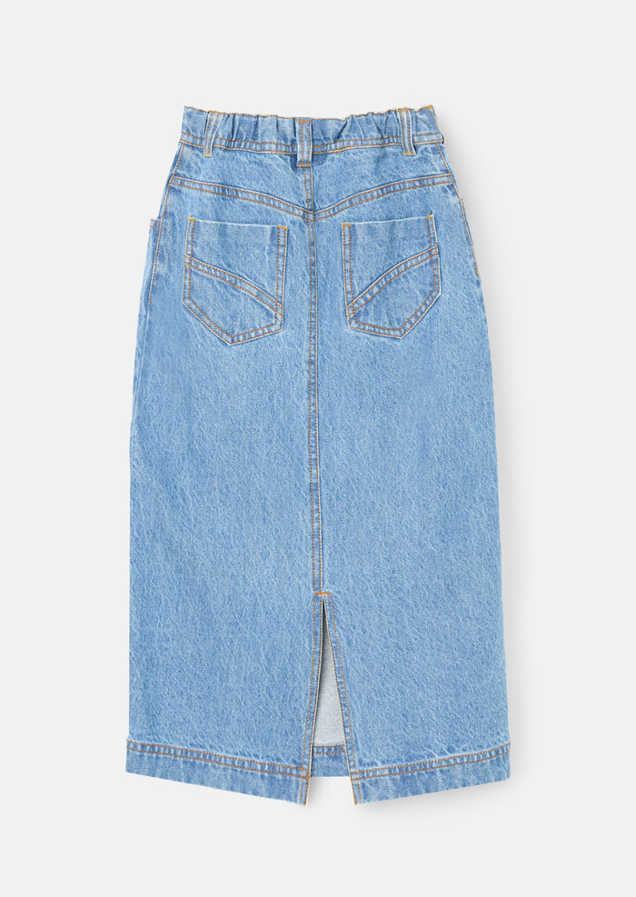 Kendal Asymmetric Waist Denim Midi Skirt
