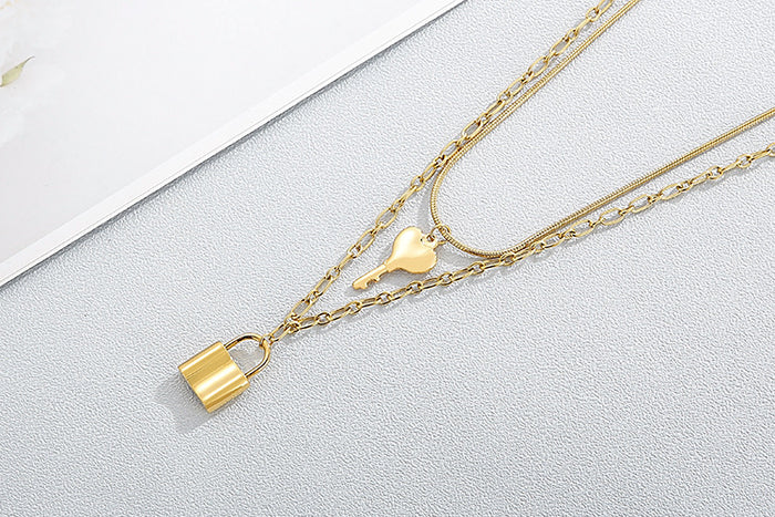 Key and Lock Pendant Necklace Stainless Steel Jewelry for Women