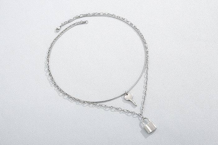 Key and Lock Pendant Necklace Stainless Steel Jewelry for Women