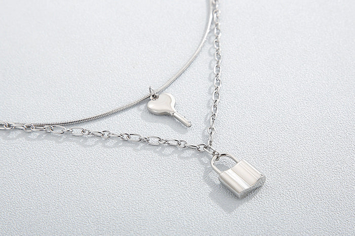 Key and Lock Pendant Necklace Stainless Steel Jewelry for Women