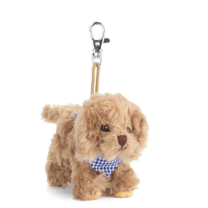 bag charm, Bukowski Bears Sweden, dog key ring, stuffed puppy charm, blue scarf dog toy