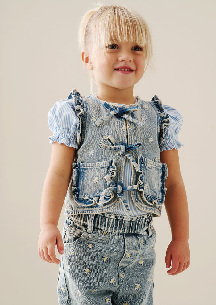 Kiki Embroidered Daisy Denim Gilet
