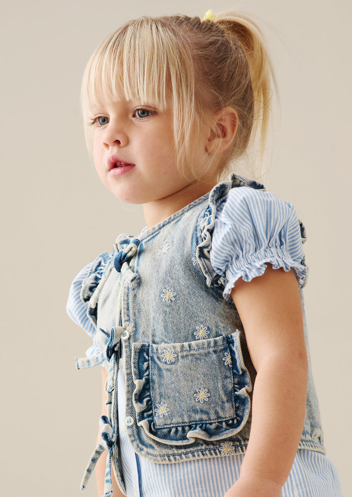 Kiki Embroidered Daisy Denim Gilet