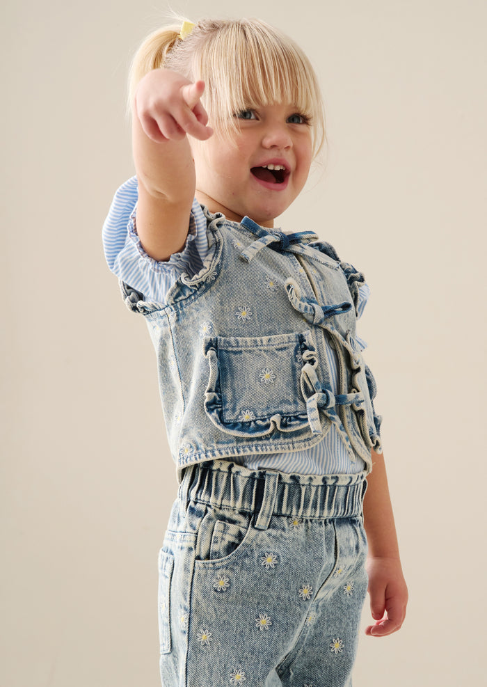 Kiki Embroidered Daisy Denim Gilet