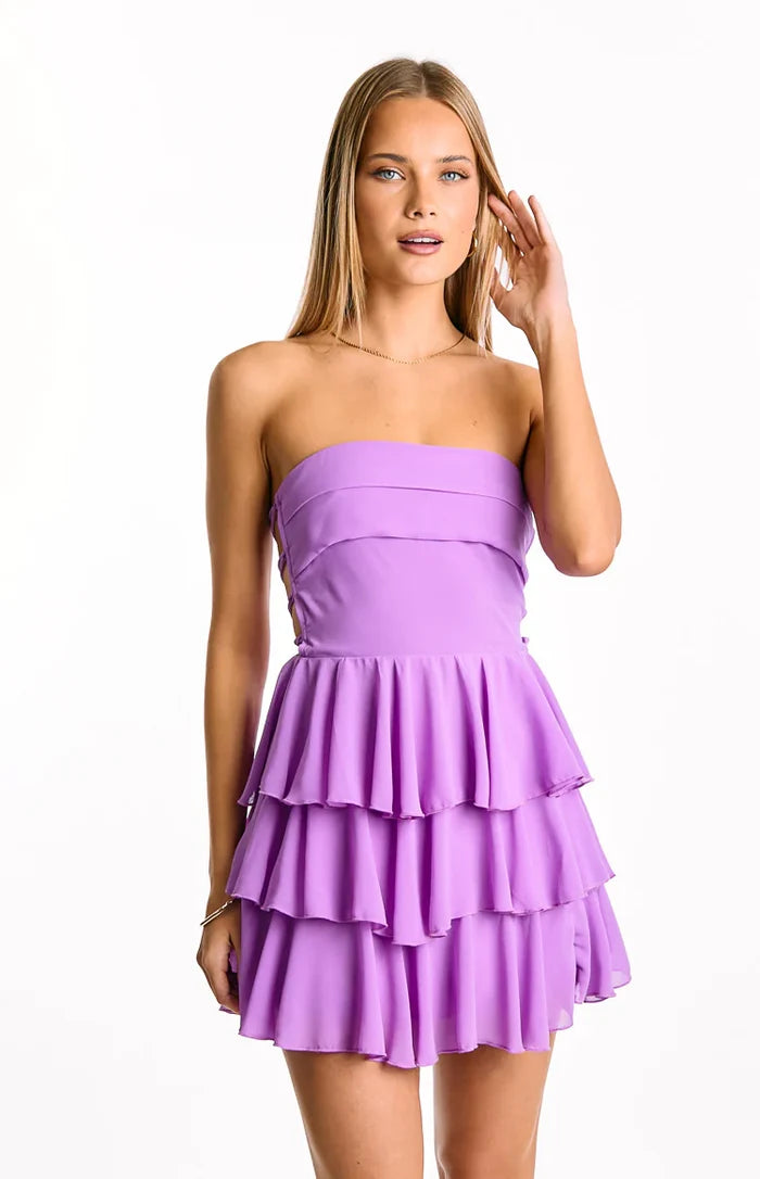 Kimmie Magenta Strapless Ruffle Mini Dress