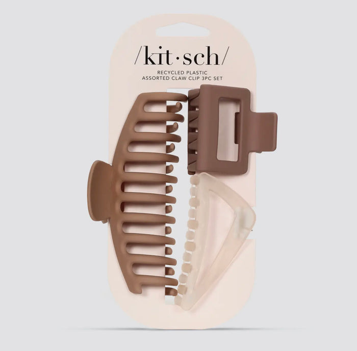 KITSCH RECYCLED PLASTIC ASSORT CLAW CLIP OVERSIZED 3PC