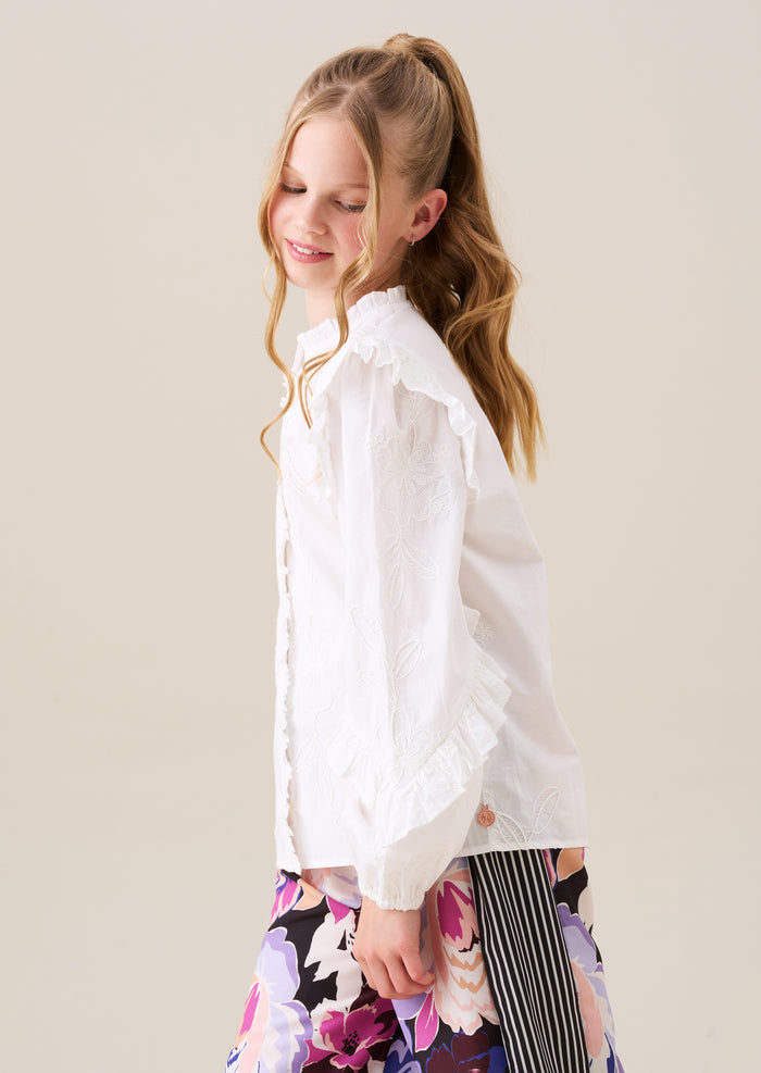 Lacey Embroidered Frill Sleeve Blouse
