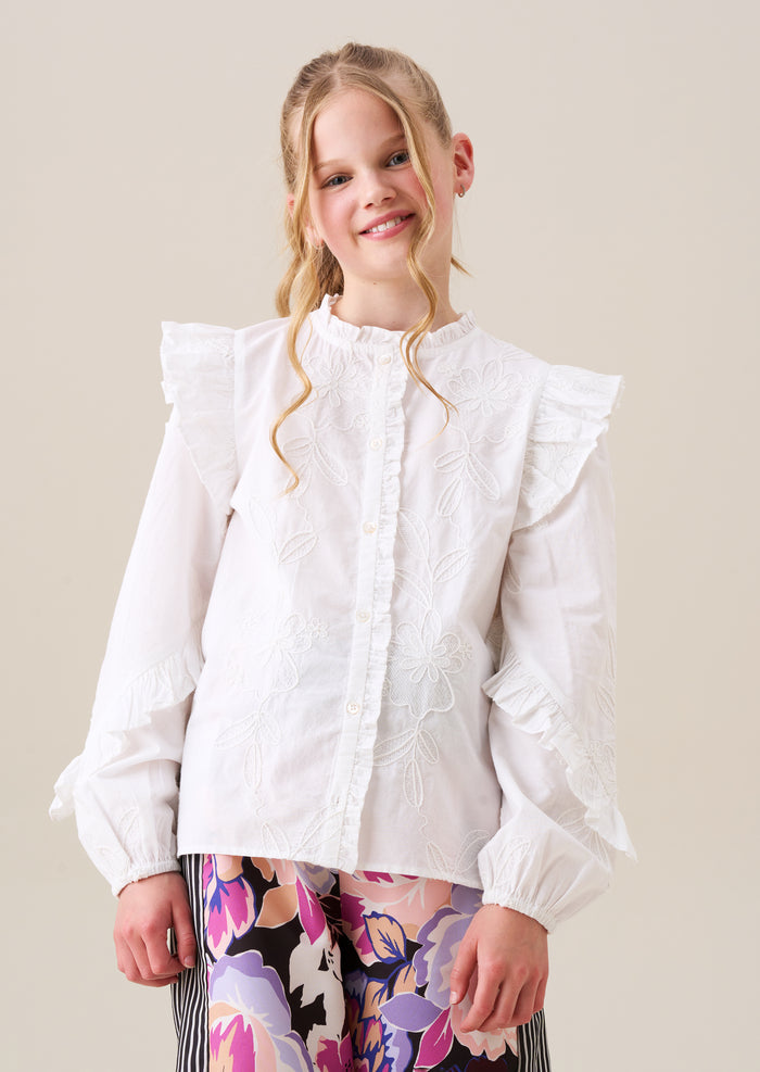 Lacey Embroidered Frill Sleeve Blouse