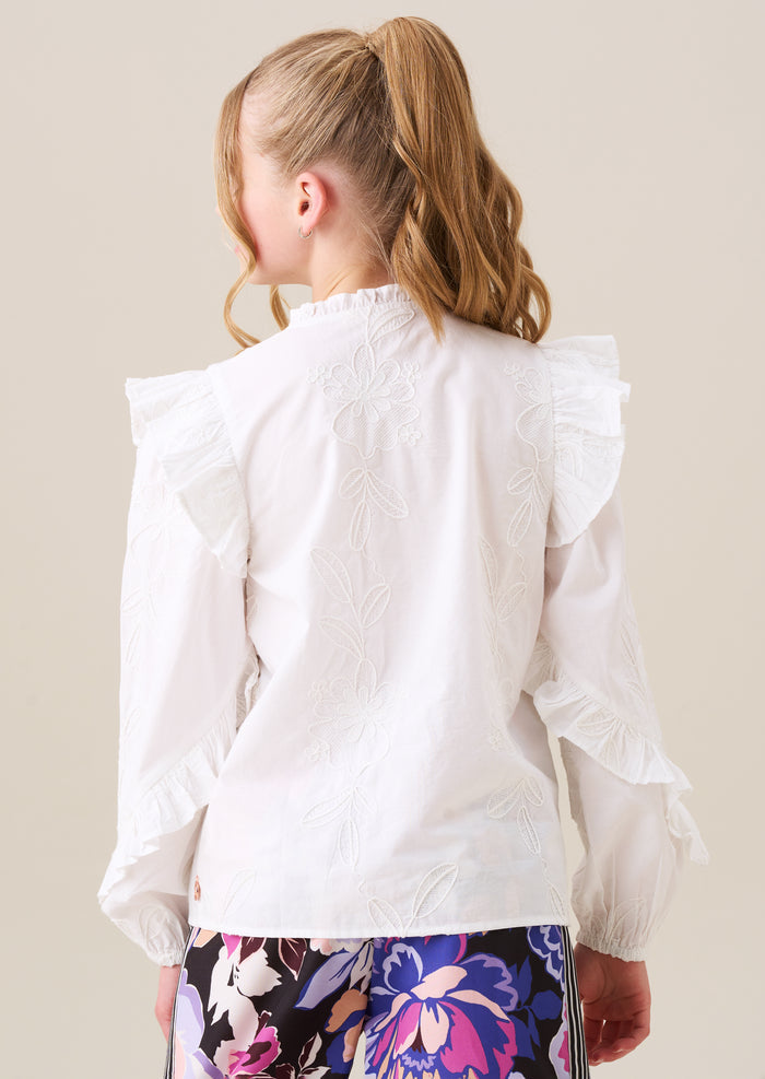 Lacey Embroidered Frill Sleeve Blouse