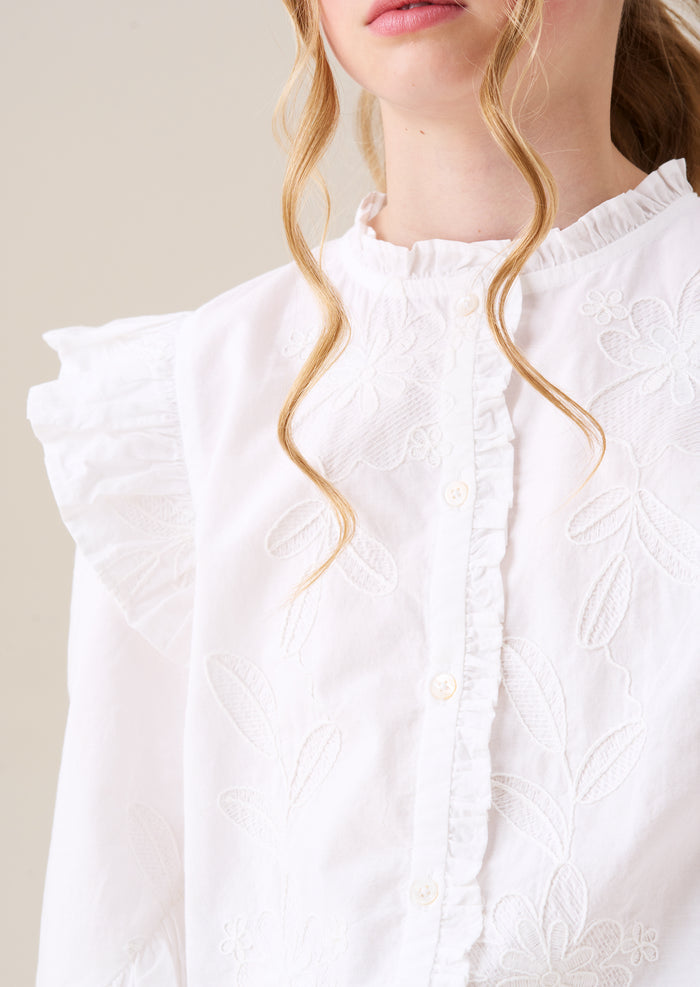 Lacey Embroidered Frill Sleeve Blouse