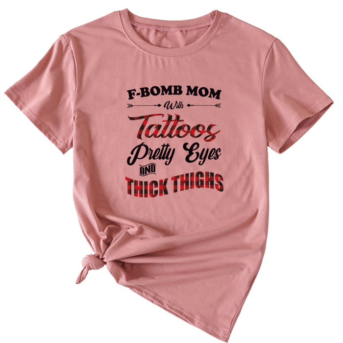 Large Women's Wear F-bomb Mom with Tattos Short-sleeved T-shirt