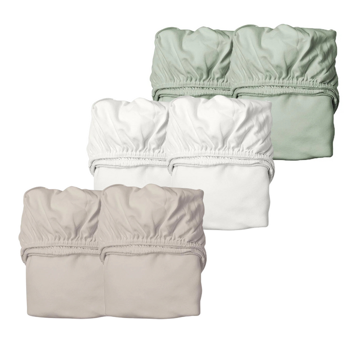 Folded organic fitted sheets in three colors for Leander JUNIOR Bed Luna Cot Mattress