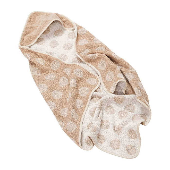 Beige polka dot hooded towel for toshi baby and baby swimming lessons, Leander Organic Hooded Towels