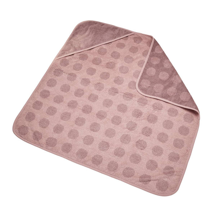 Pink hooded baby towel with polka dots from Leander Organic Hooded, perfect for toshi baby and baby swimming lessons