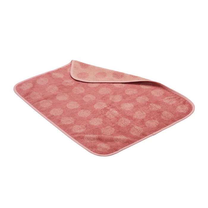 Pink patterned baby blanket made from organic cotton terry for toshi baby and Leander Organic Matty Topper