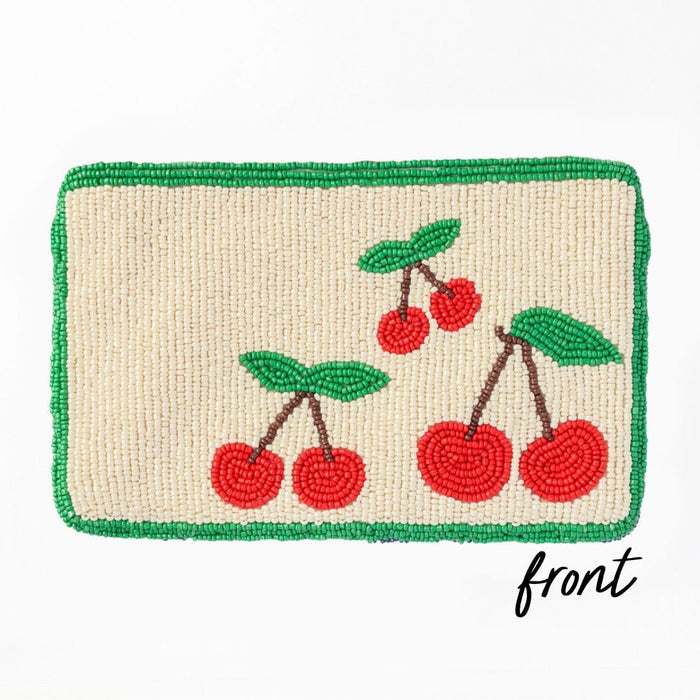 Leila Cherries Seed Bead Clutch With Strap Crossbody
